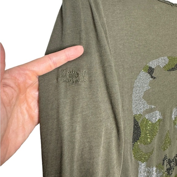 Zadig & Voltaite | NWOT Tunisian ML Strass Long Sleeve Skull Henley Green M - Picture 7 of 7